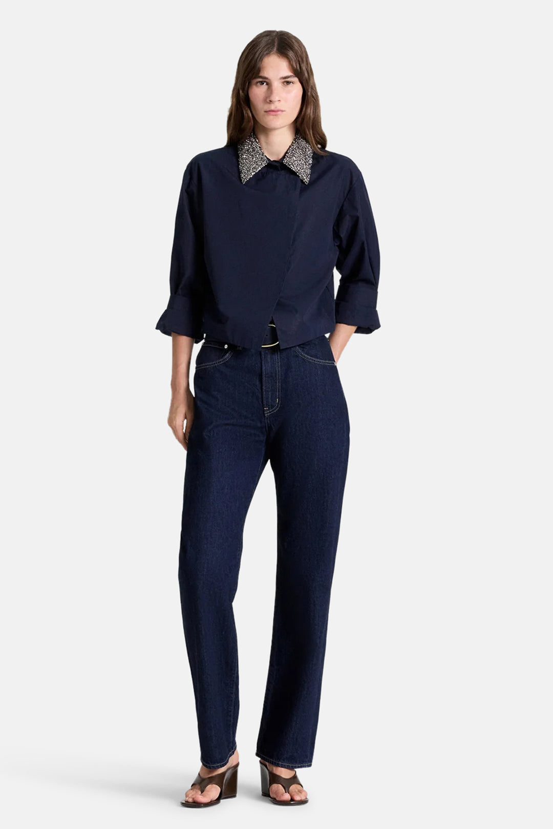 New Chapter Shirt w/ Crystal Collar in Cotton Poplin Midnight