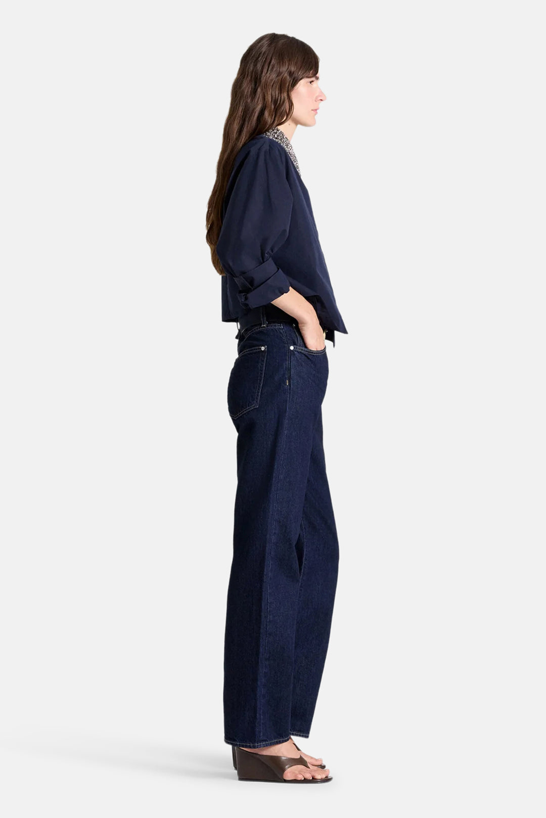New Chapter Shirt w/ Crystal Collar in Cotton Poplin Midnight