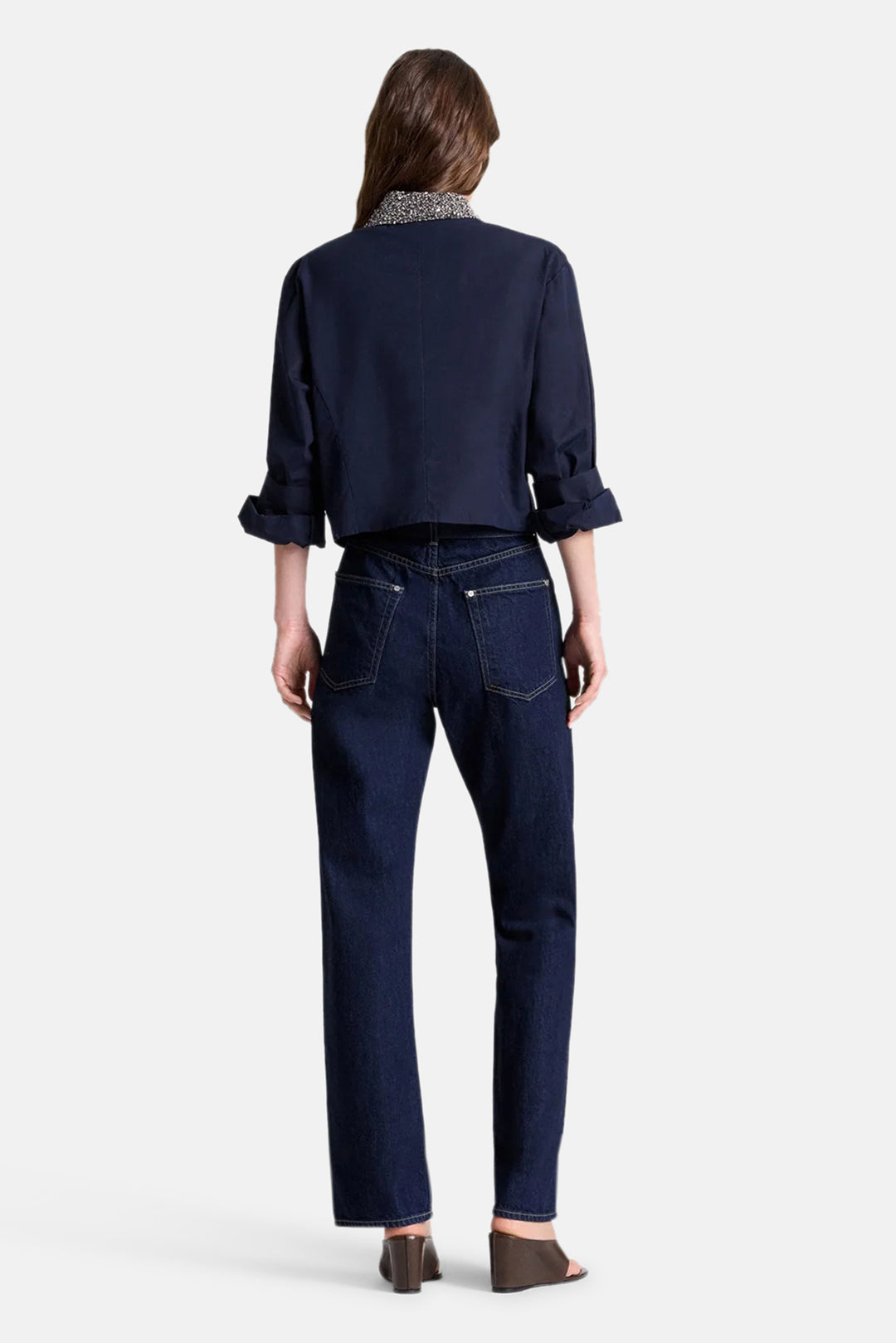 New Chapter Shirt w/ Crystal Collar in Cotton Poplin Midnight