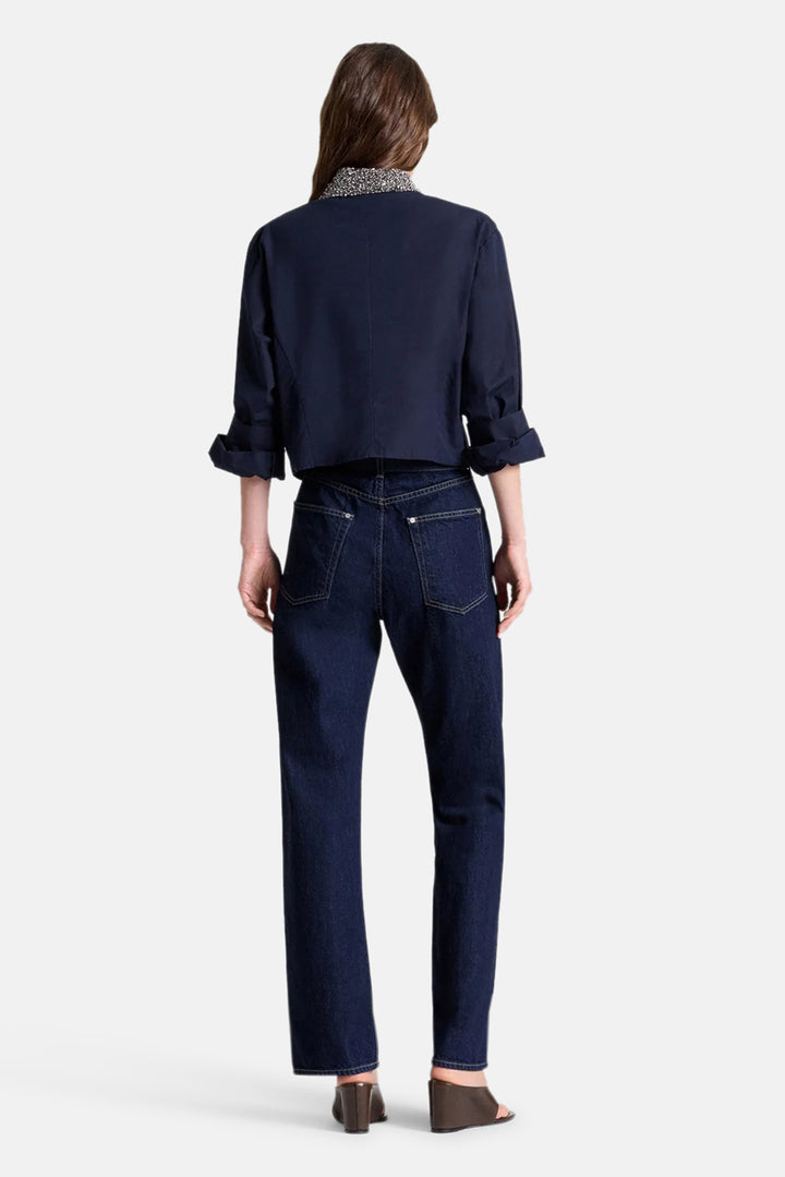New Chapter Shirt w/ Crystal Collar in Cotton Poplin Midnight