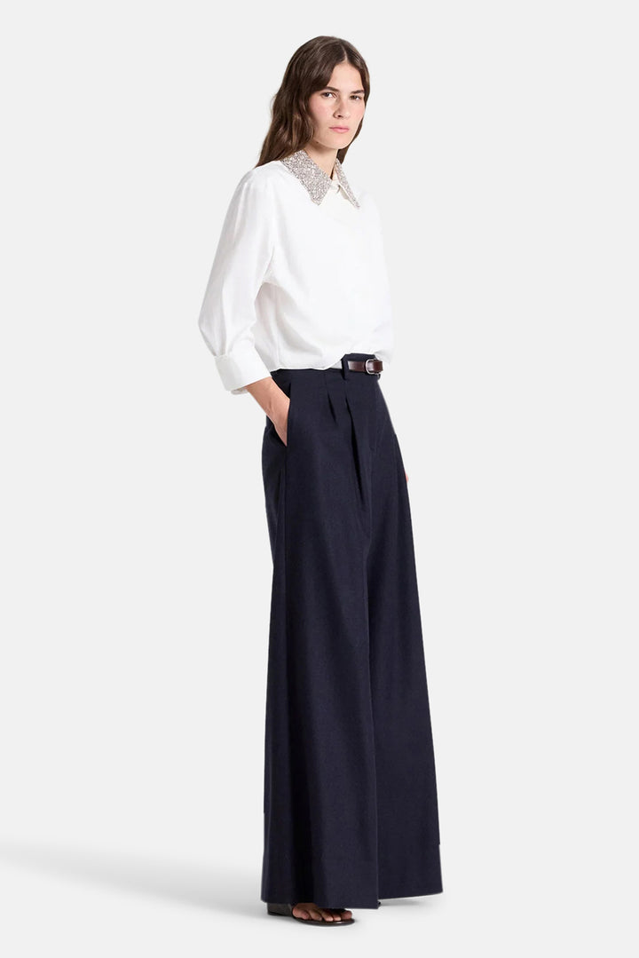 New Chapter Shirt w/ Crystal Collar in Cotton Poplin White