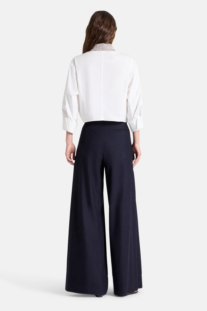 New Chapter Shirt w/ Crystal Collar in Cotton Poplin White