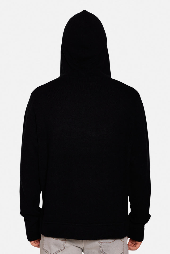 New York Cashmere Intarsia Hoodie Black