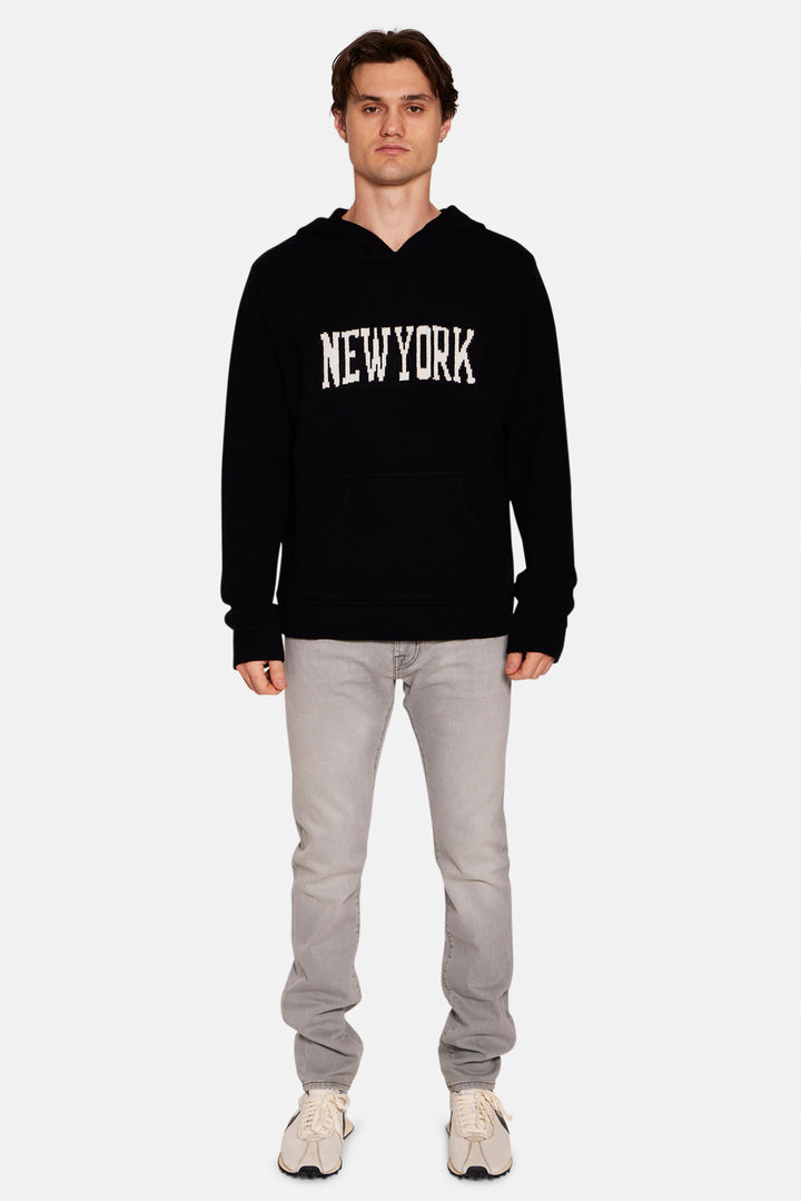 New York Cashmere Intarsia Hoodie Black