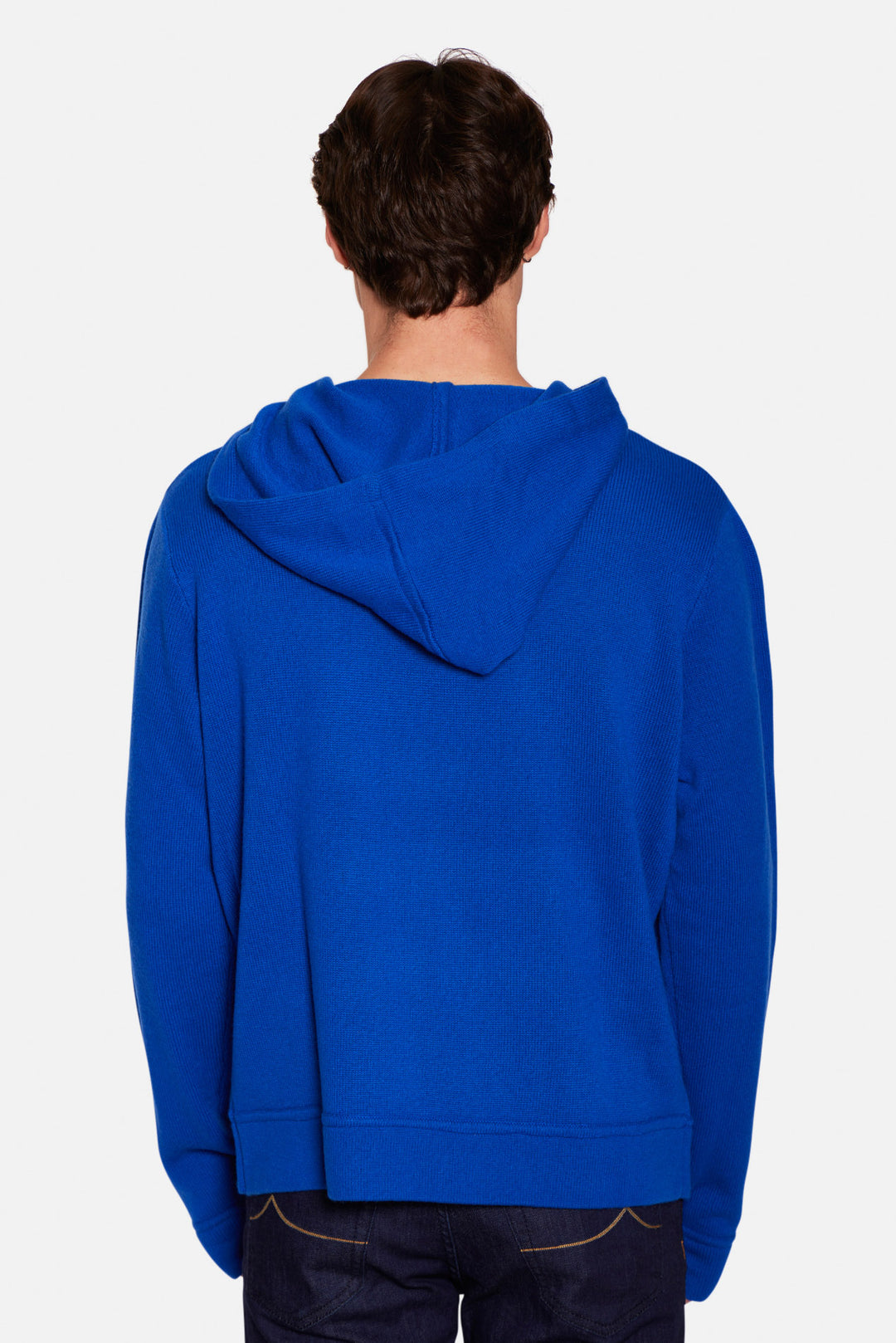 New York Cashmere Intarsia Hoodie Diamond Blue