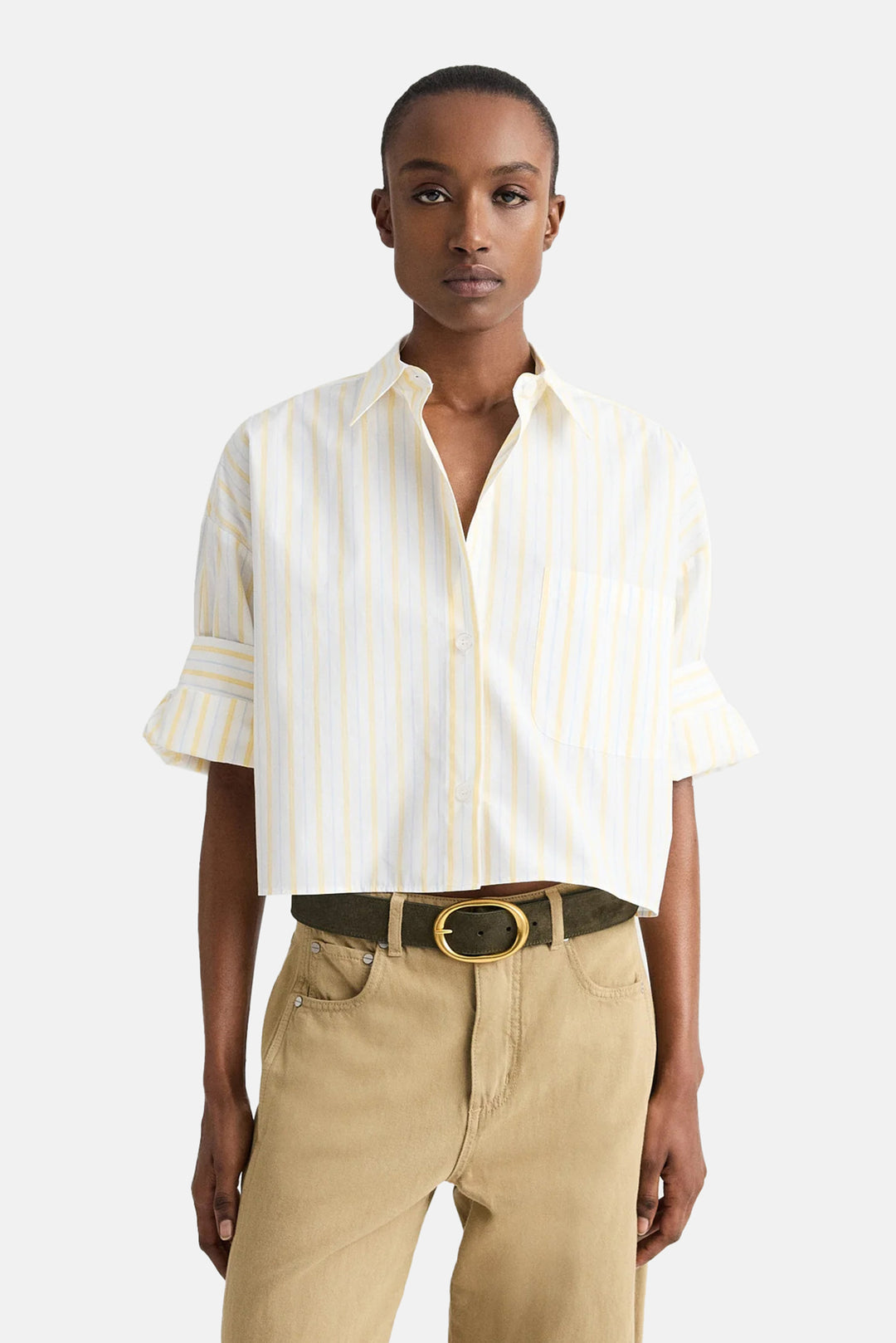 Next Ex Crop Shirt In Ivory/Yellow/Blue