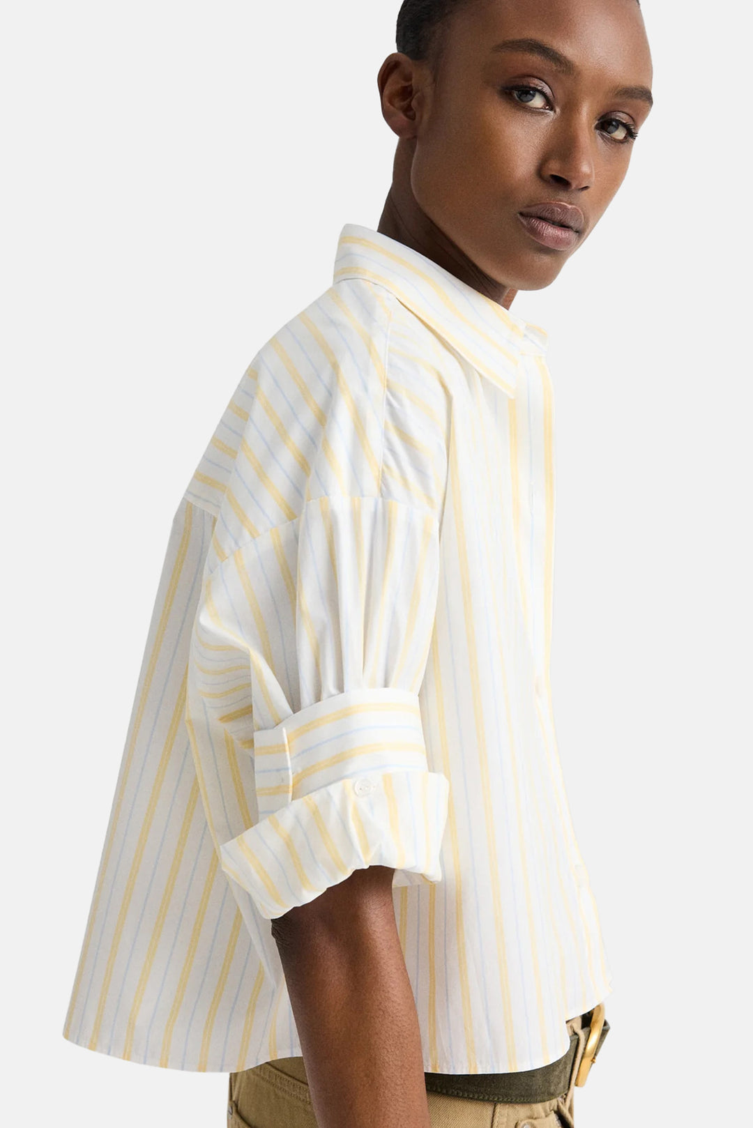 Next Ex Crop Shirt In Ivory/Yellow/Blue