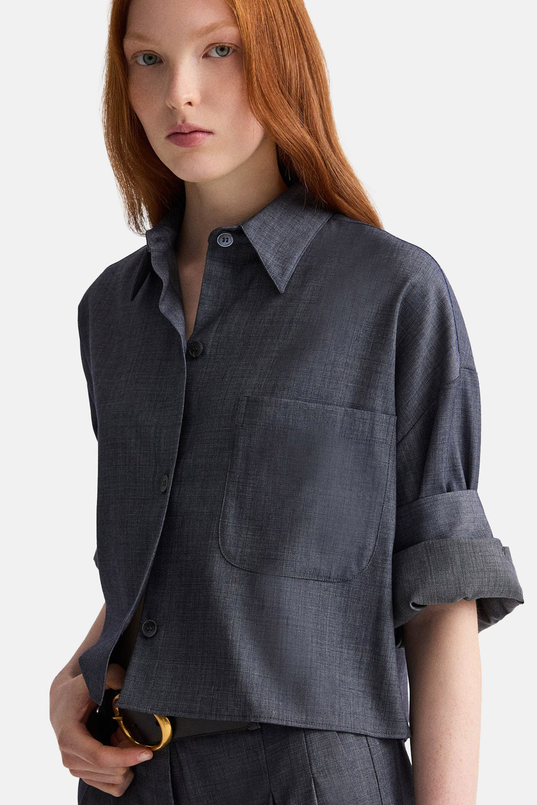 Next Ex Crop Shirt In Medium Indigo
