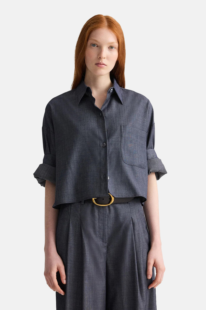 Next Ex Crop Shirt In Medium Indigo