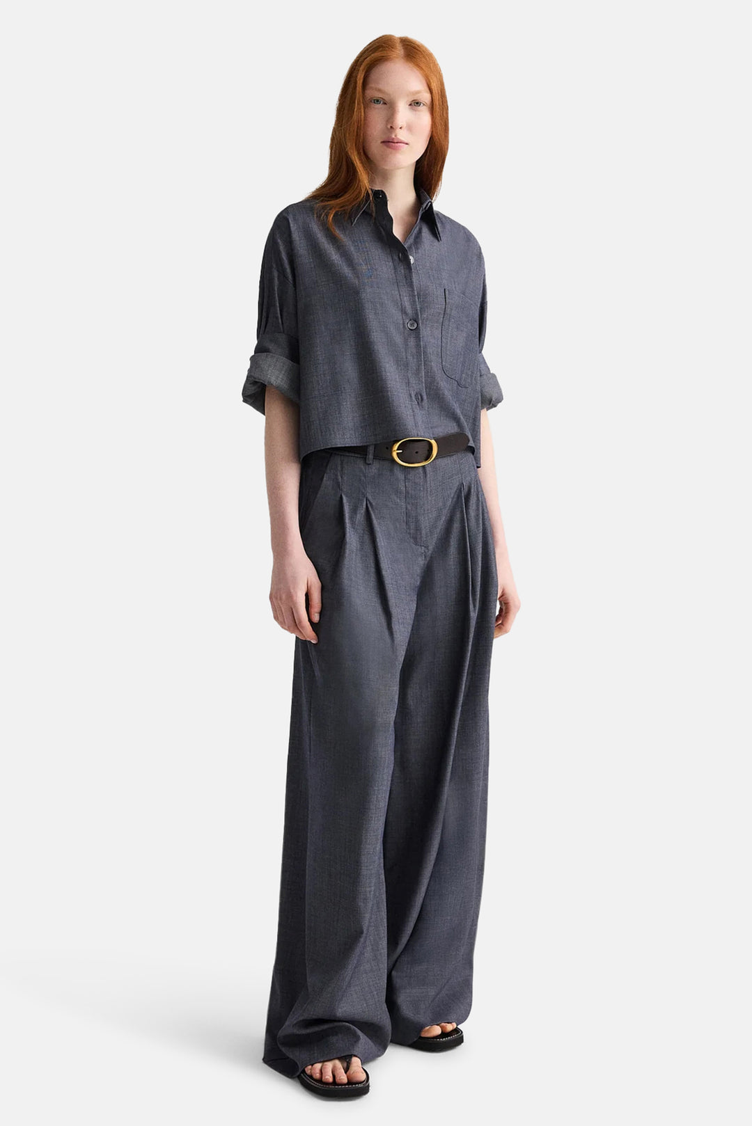Next Ex Crop Shirt In Medium Indigo