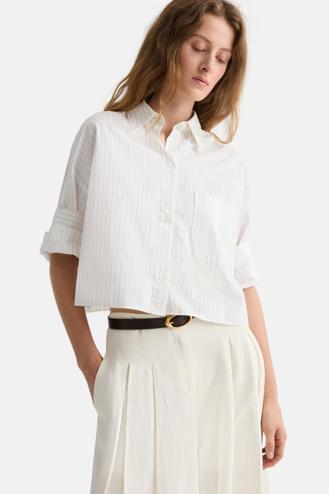 Next Ex Crop Shirt In White Multi