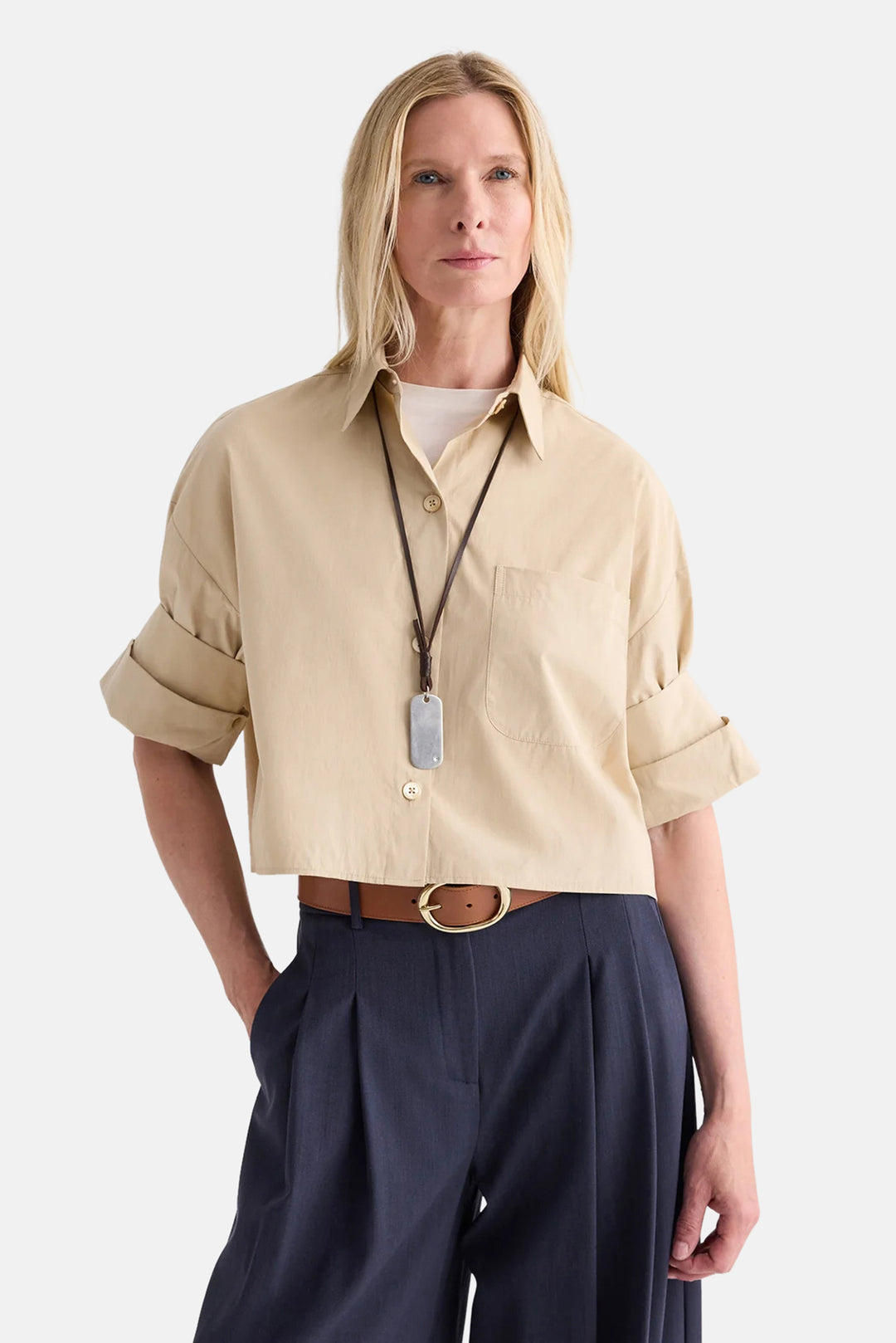 Next Ex Crop Shirt in Sandstone