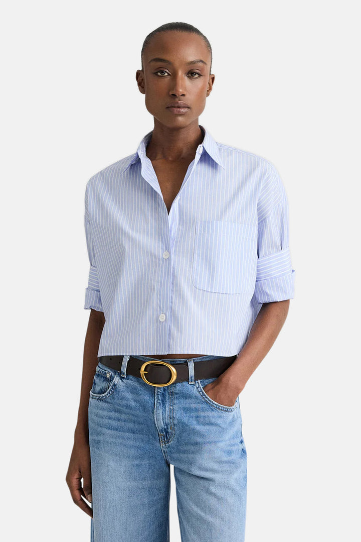 Next Ex Crop Shirt in Spaced Stripe Shirting Blue Haven/White