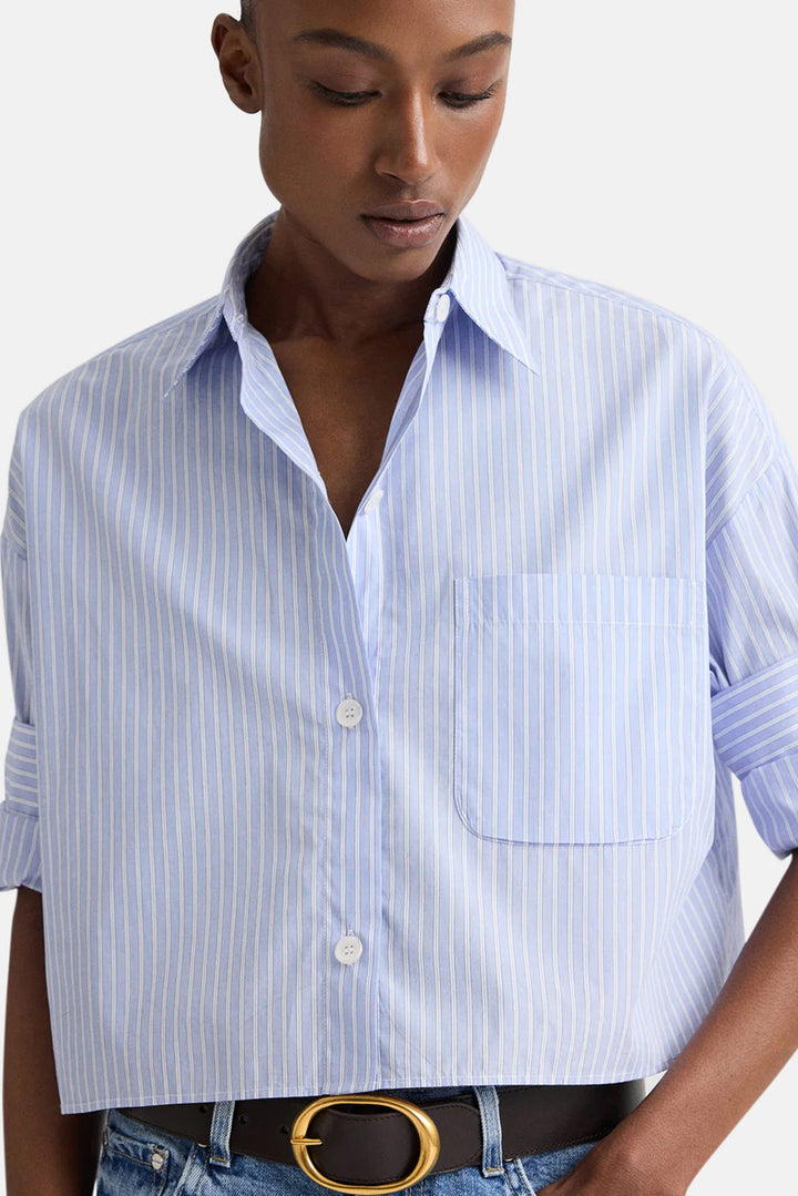 Next Ex Crop Shirt in Spaced Stripe Shirting Blue Haven/White