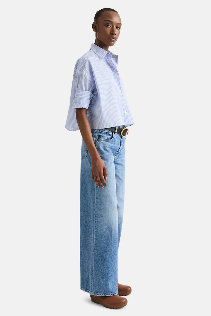 Next Ex Crop Shirt in Spaced Stripe Shirting Blue Haven/White