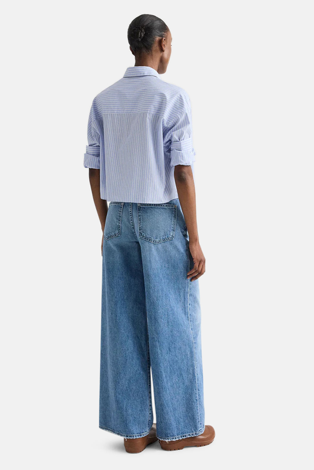 Next Ex Crop Shirt in Spaced Stripe Shirting Blue Haven/White