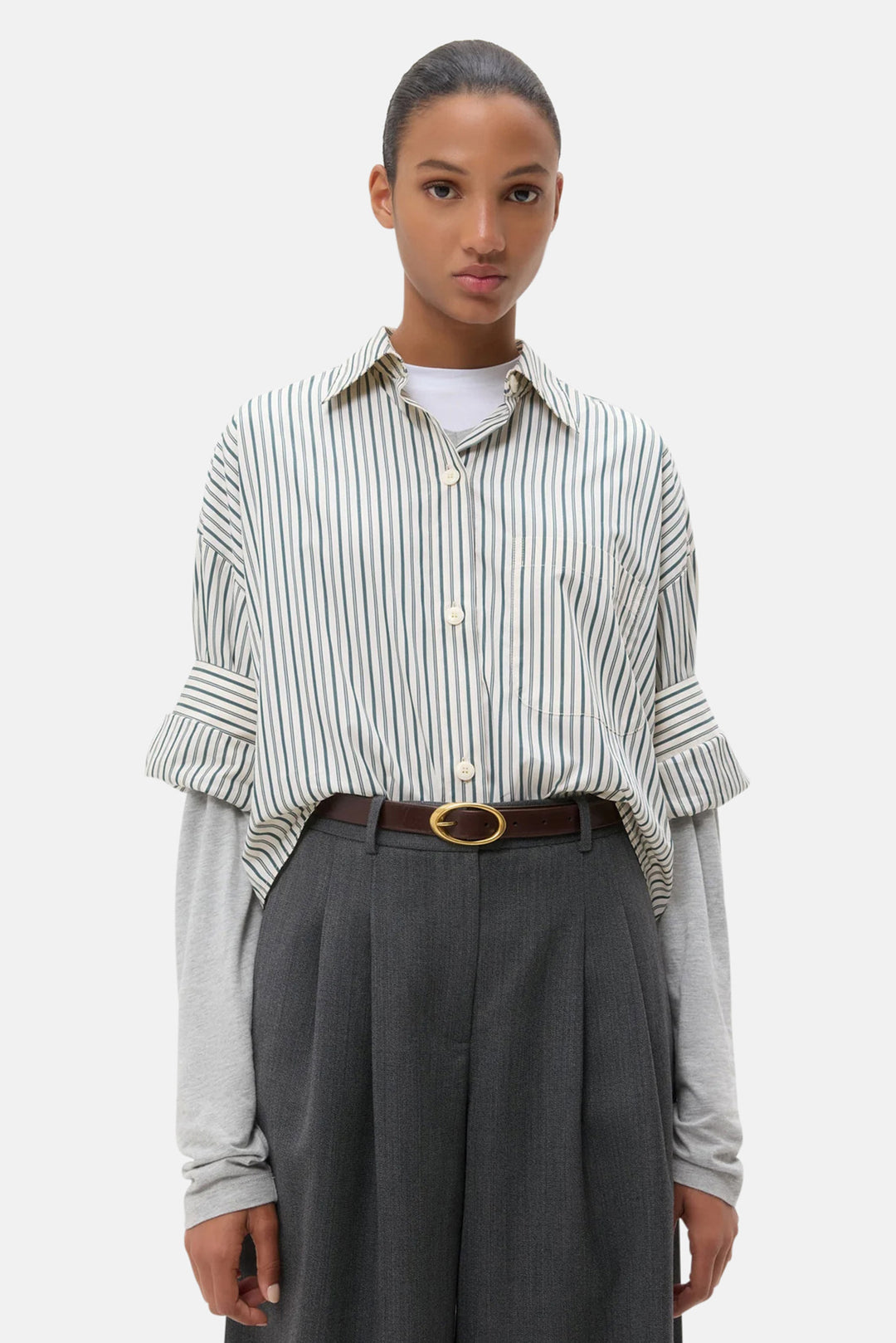 Next Ex Shirt Ivory/Cilantro Stripe