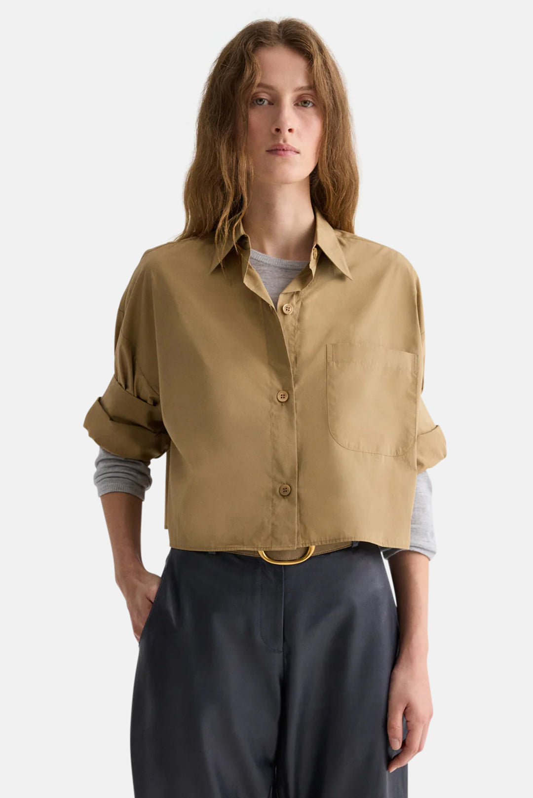 Next Ex Shirt in Superfine Cotton Petrified Oak