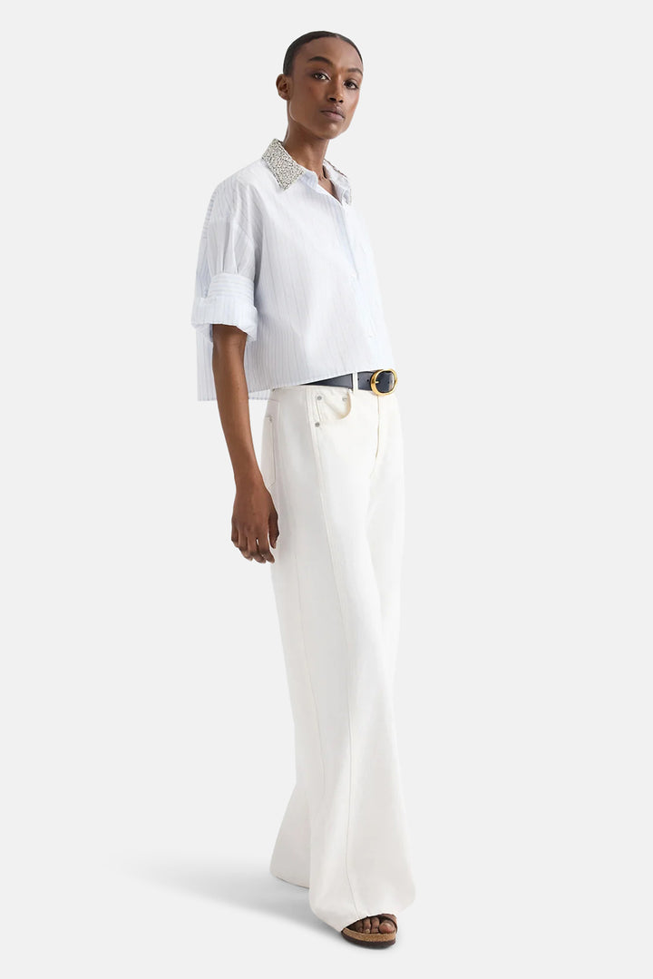 Next Ex Shirt w/ Crystal Collar in White / Blue
