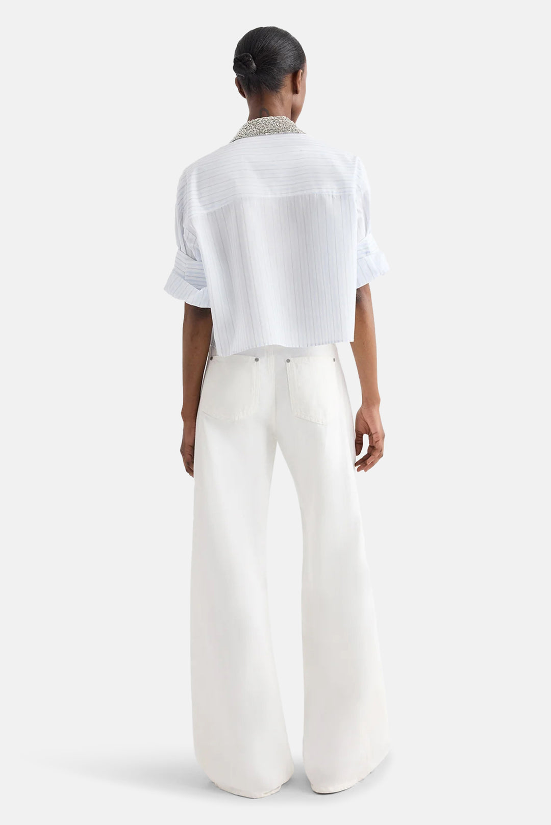 Next Ex Shirt w/ Crystal Collar in White / Blue
