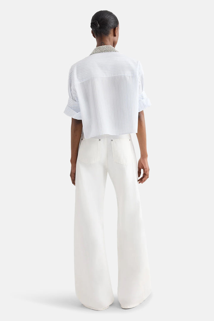 Next Ex Shirt w/ Crystal Collar in White / Blue