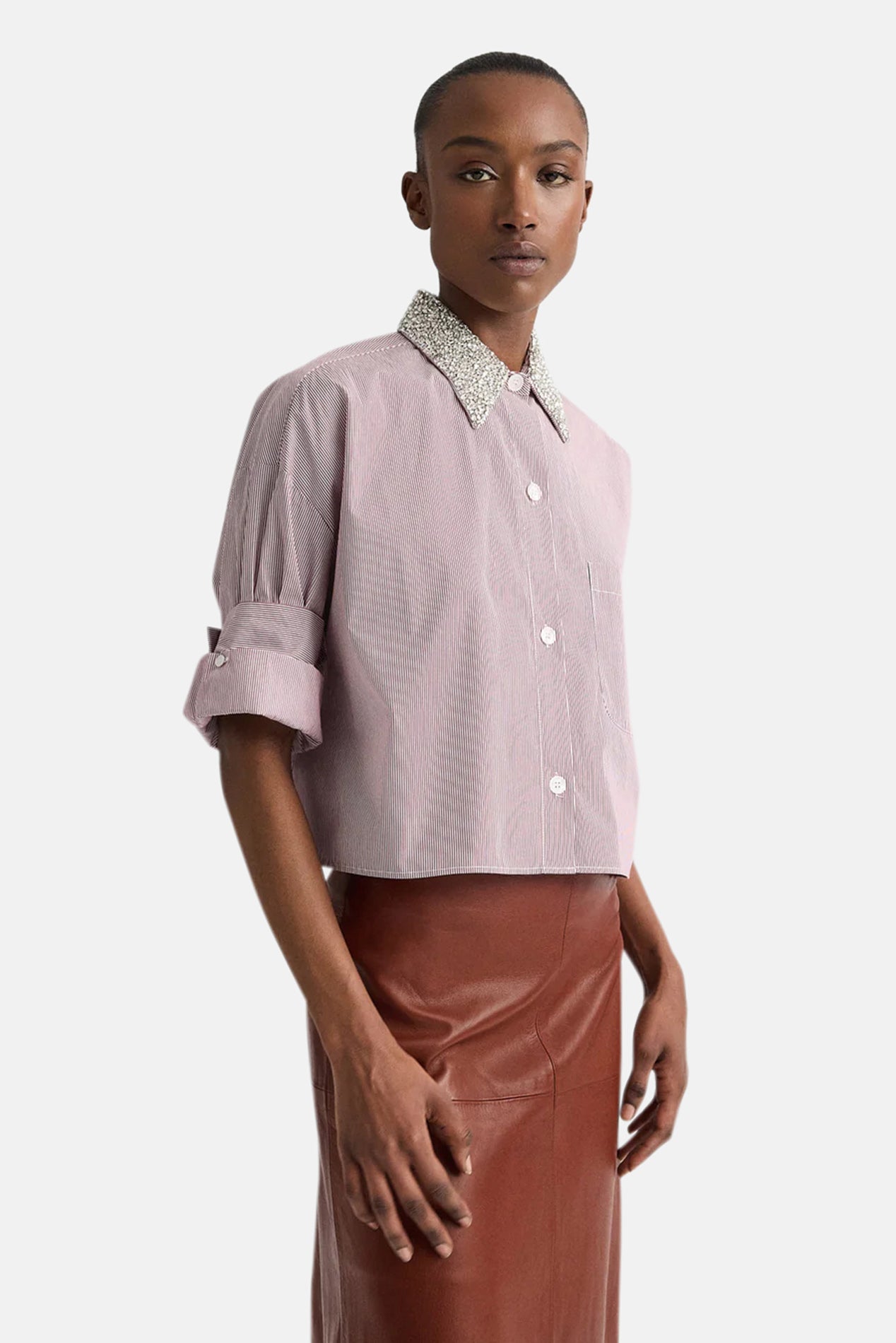 TWP Next Ex Shirt w/ Crystal Collar in White/Wine – blueandcream