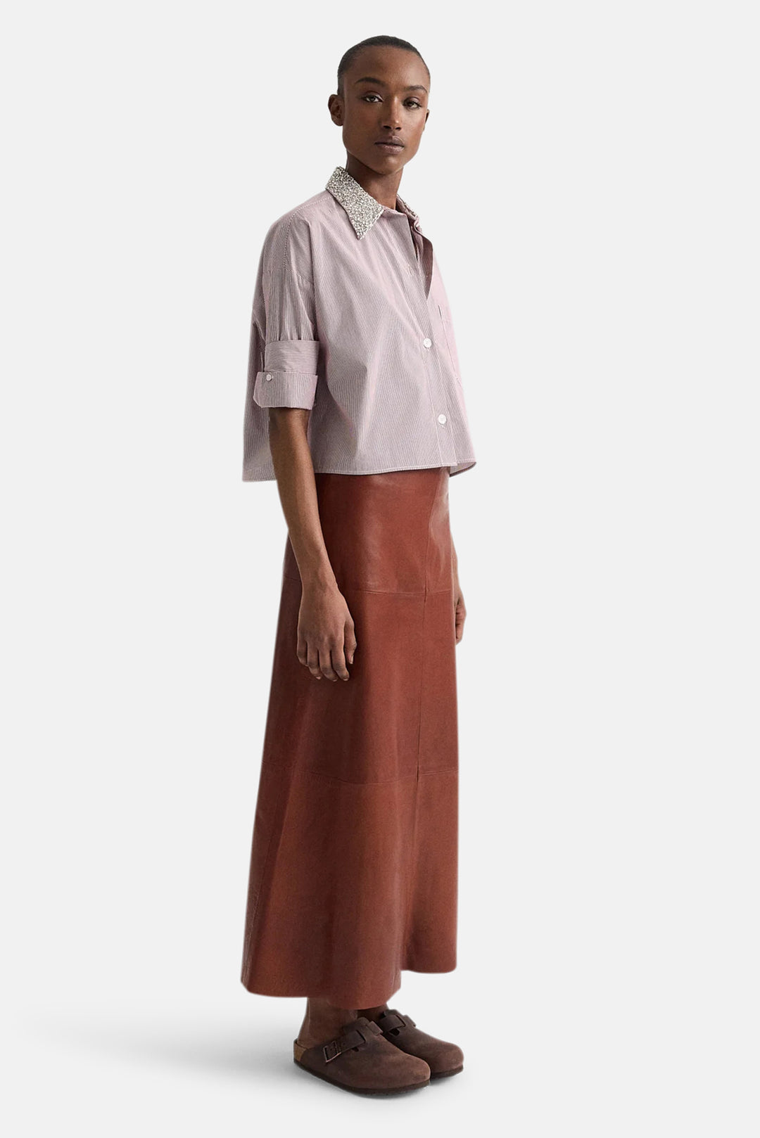 Next Ex Shirt w/ Crystal Collar in White/Wine