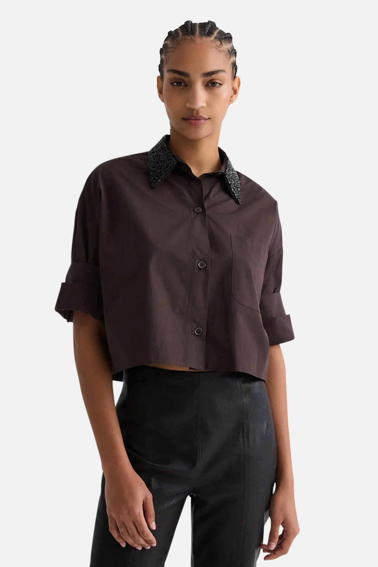 TWP Next Ex With Crystal Collar in Cotton Poplin After Dark