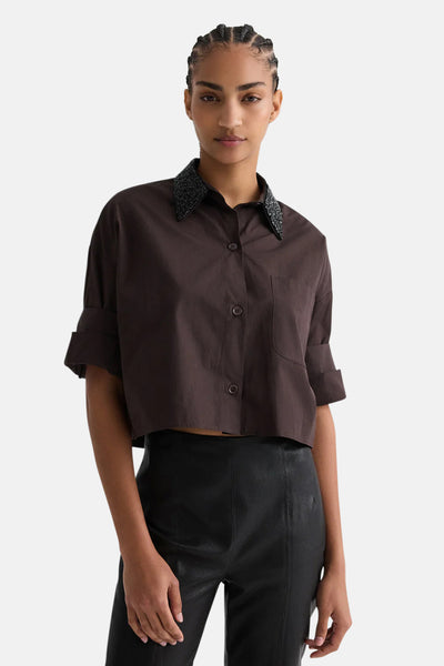 TWP Next Ex With Crystal Collar in Cotton Poplin After Dark