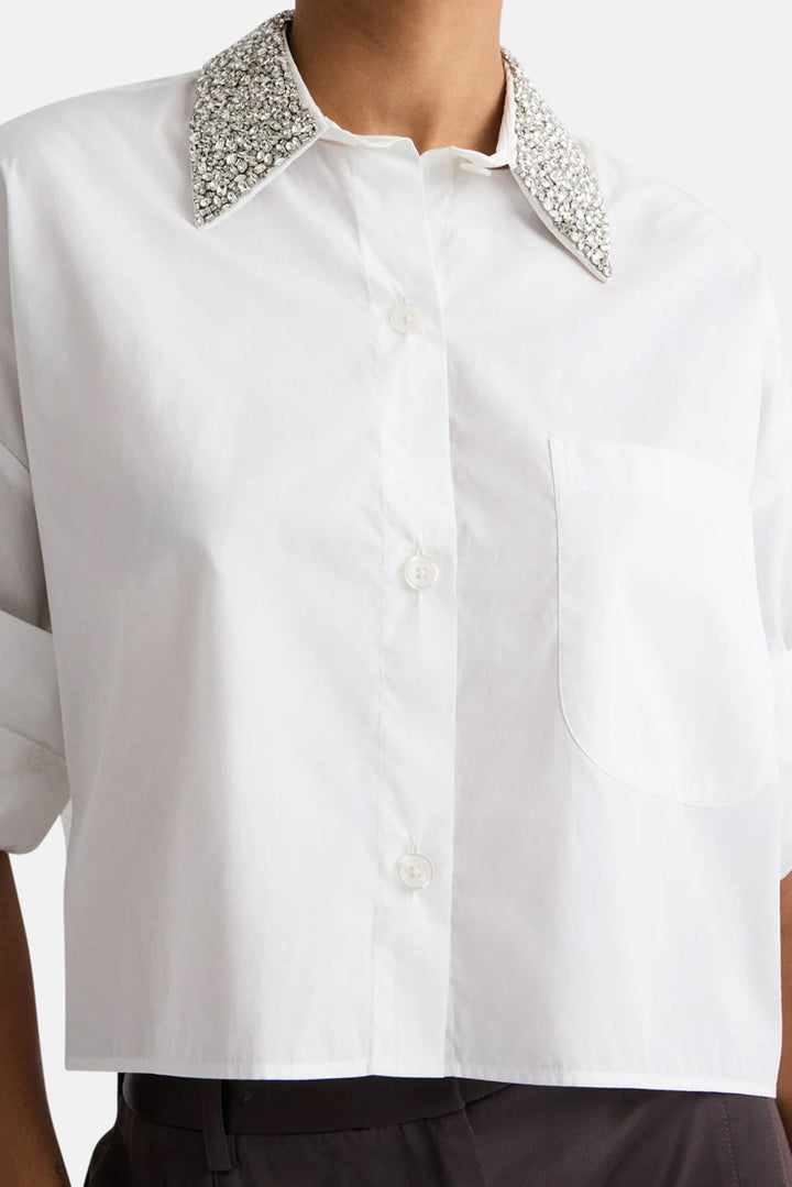 Next Ex With Crystal Collar in Cotton Poplin White
