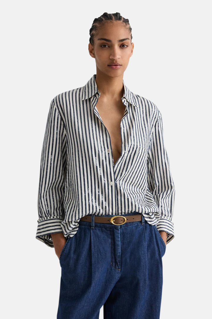 Next Morning Shirt in Clear Sequin Indigo/White