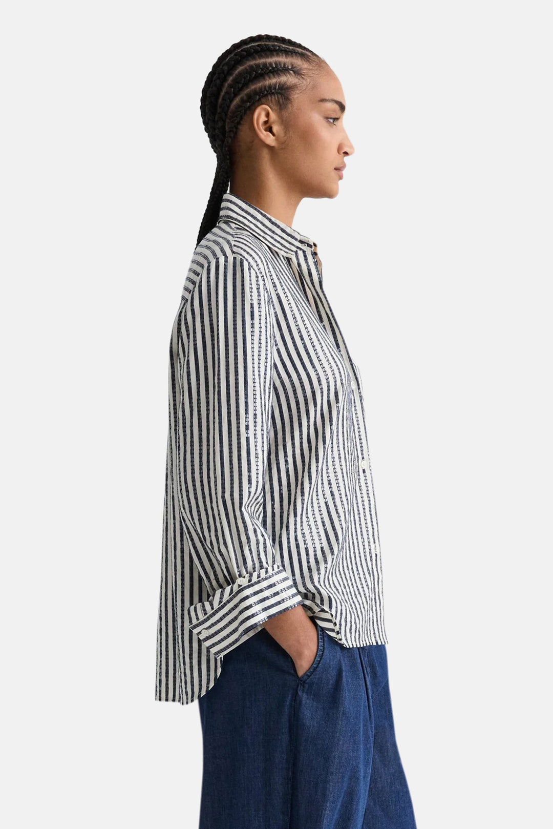 Next Morning Shirt in Clear Sequin Indigo/White