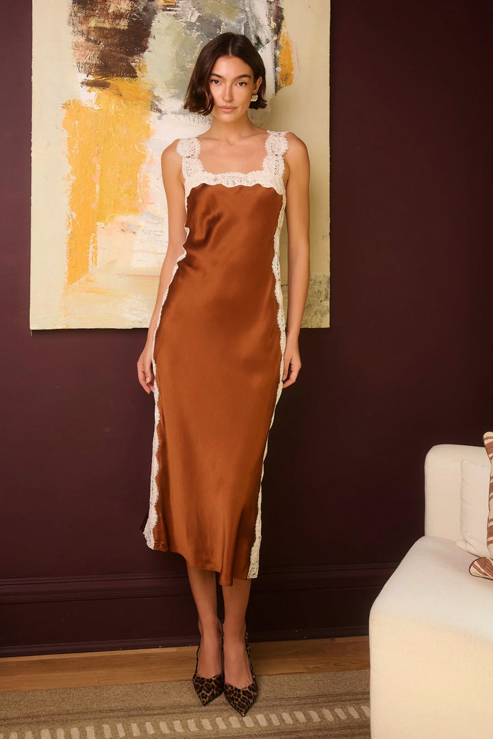 Nichola Silk Midi Dress Maple Syrup