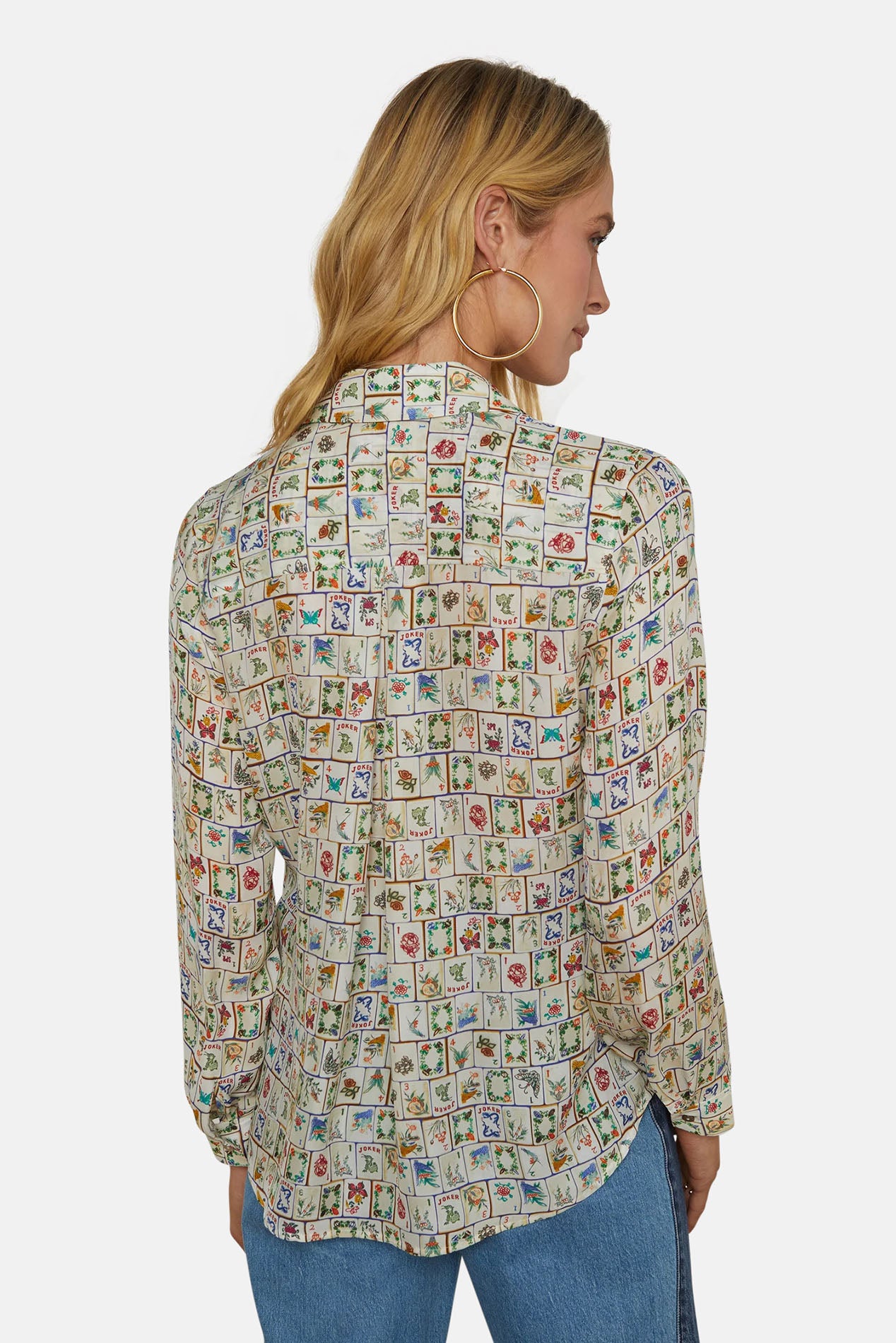 L'Agence Nina Silk Blouse White Multi Mahjong – blueandcream