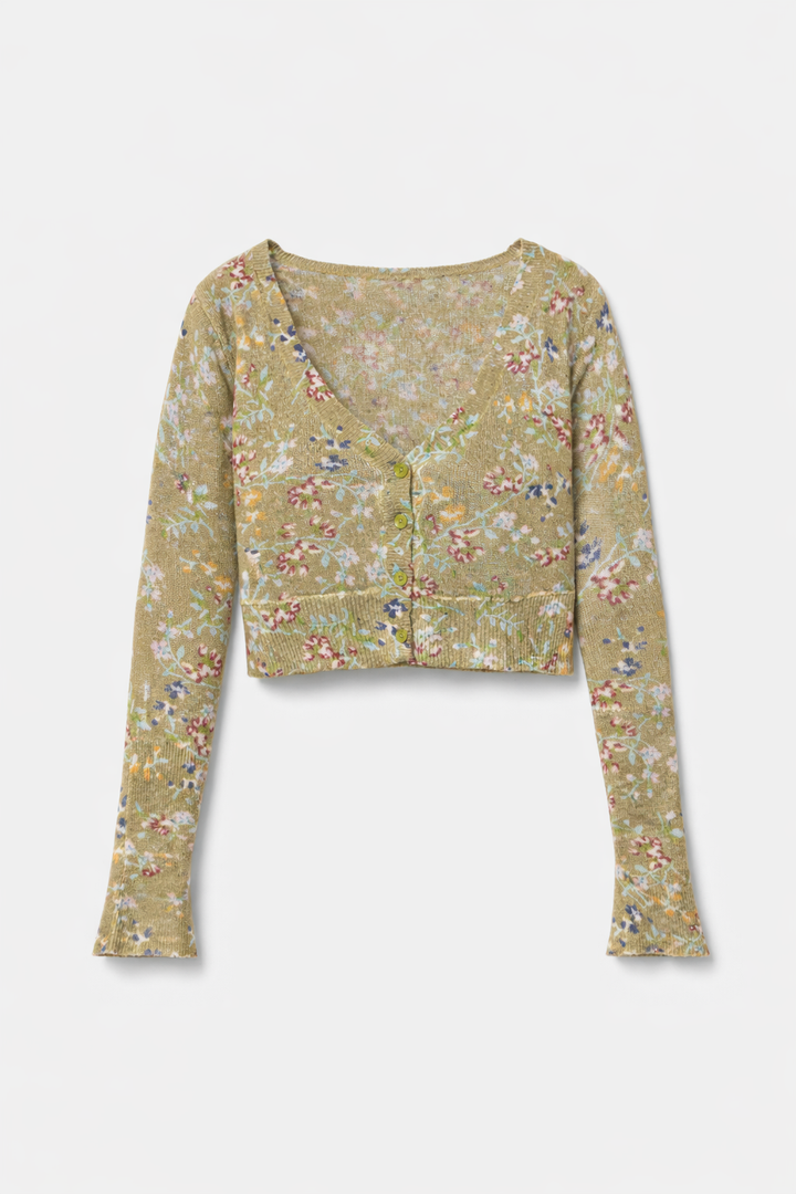 Noa Floral Shrunken Cardigan Olive