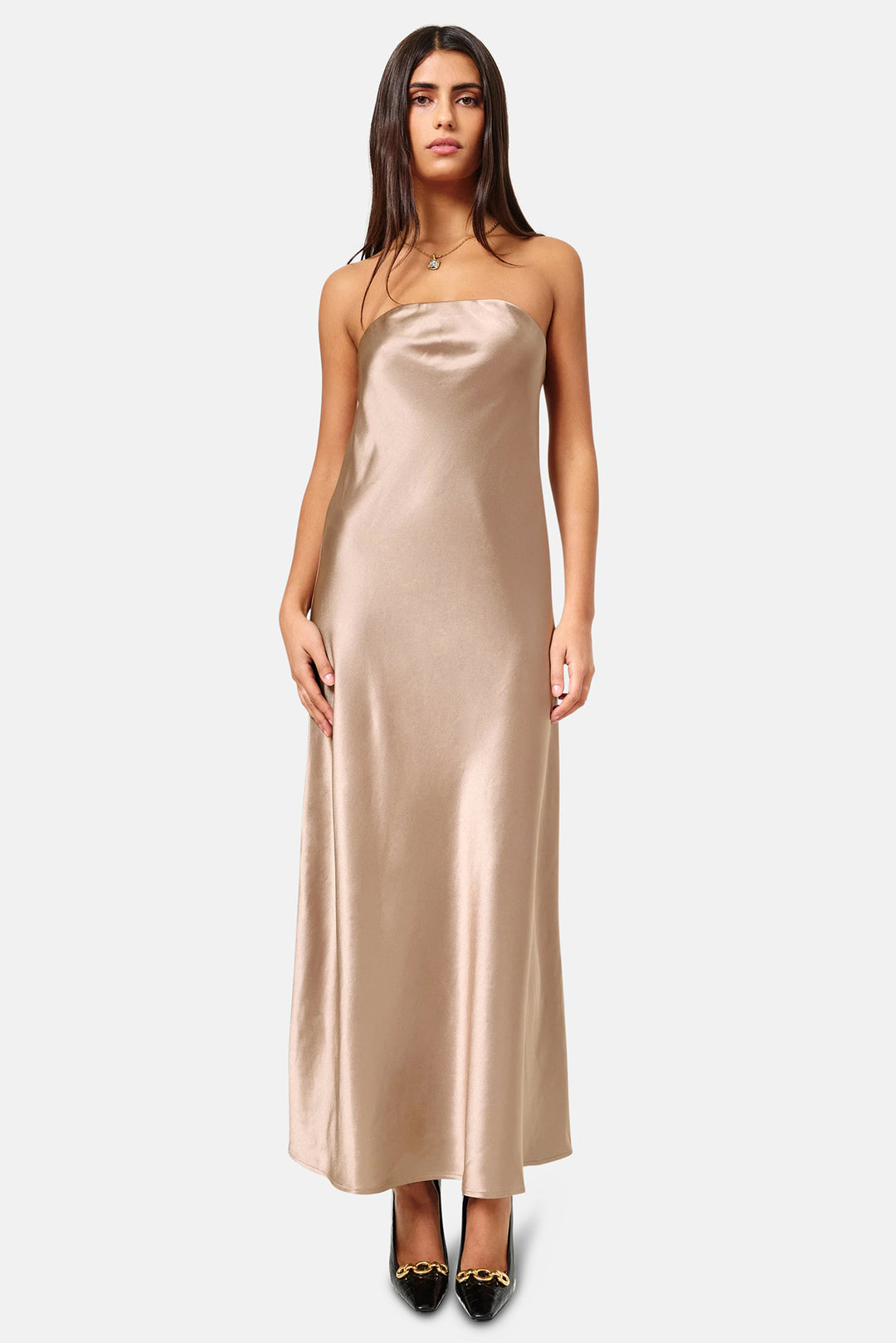 champagne cami dress Glossy Satin Cami Dress in Champagne beige L