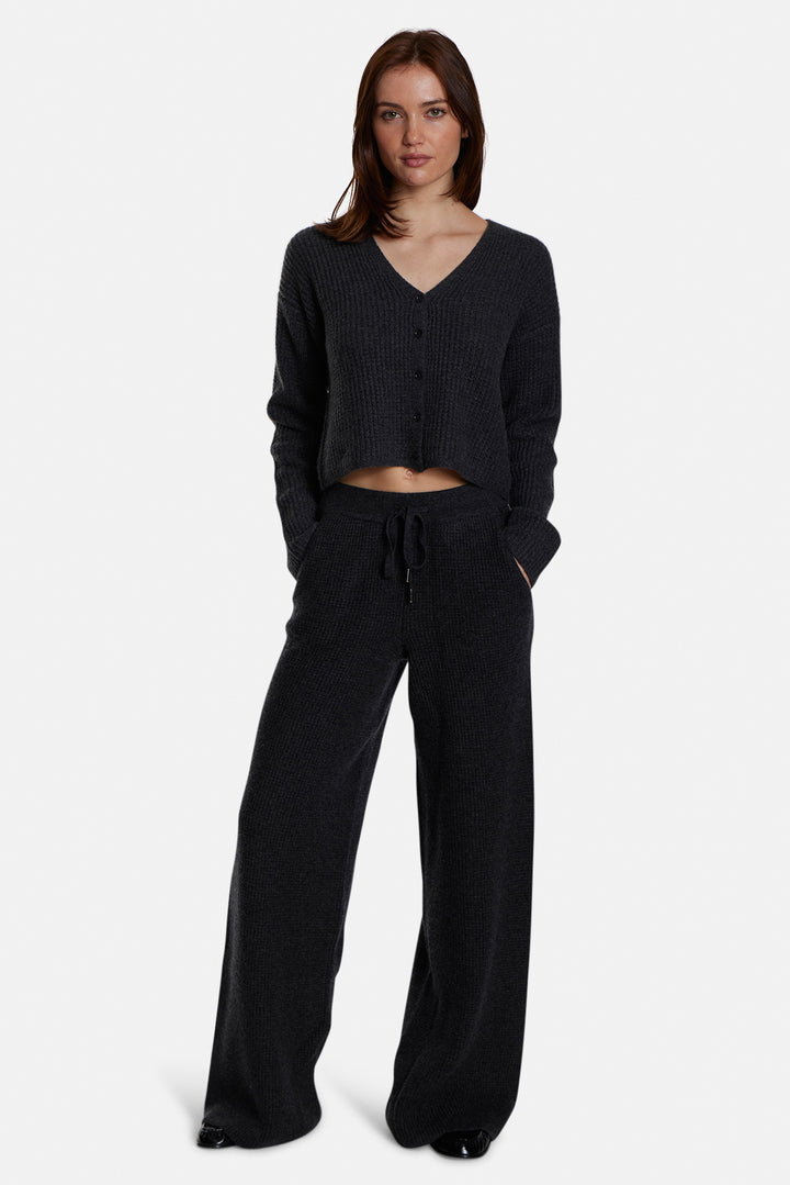 Caroline Cashmere Waffle Cardigan Charcoal