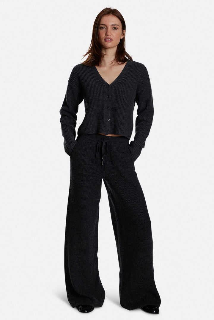 Caroline Cashmere Waffle Cardigan Charcoal