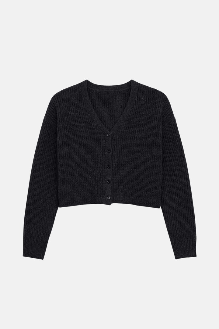 Caroline Cashmere Waffle Cardigan Charcoal
