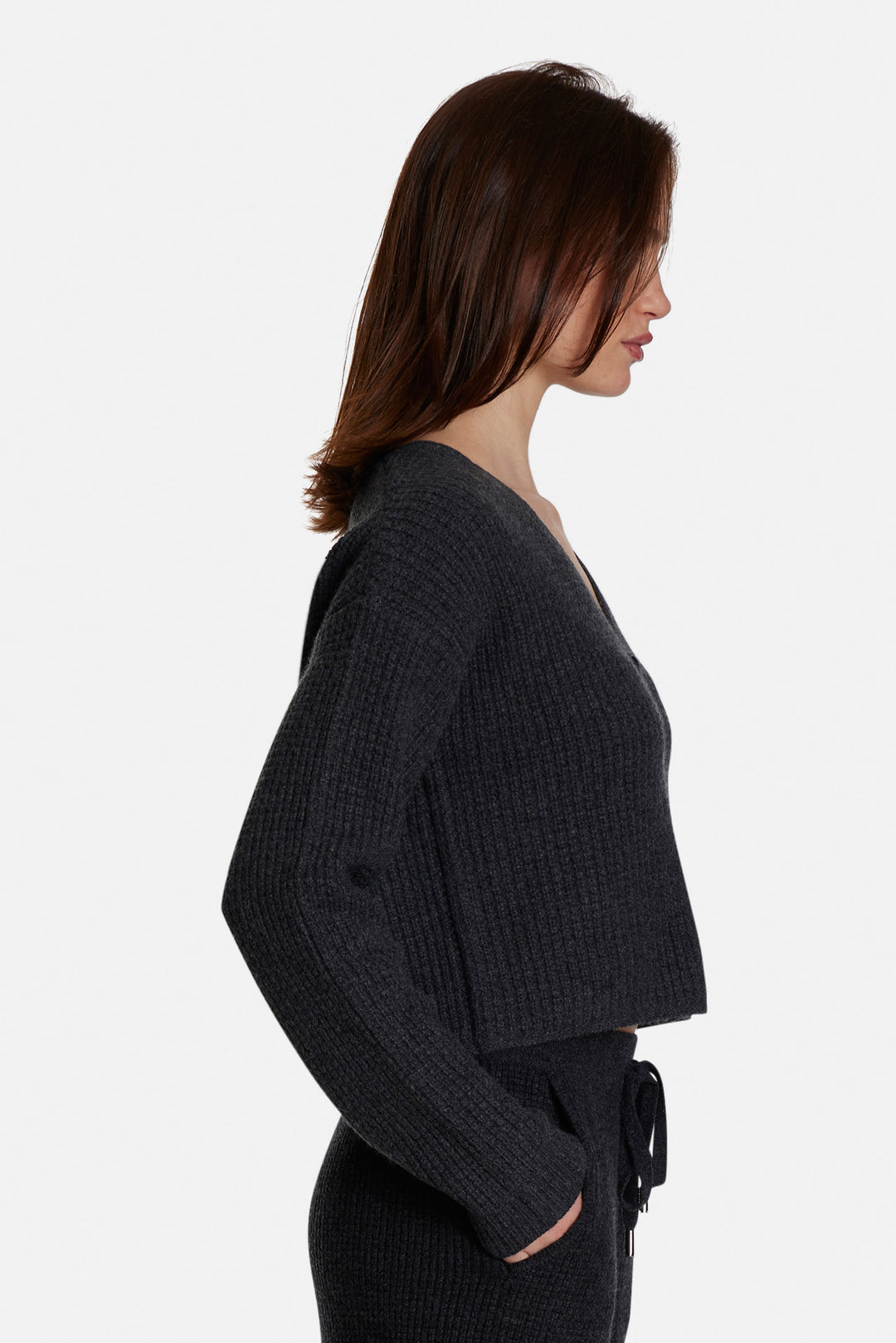 Caroline Cashmere Waffle Cardigan Charcoal