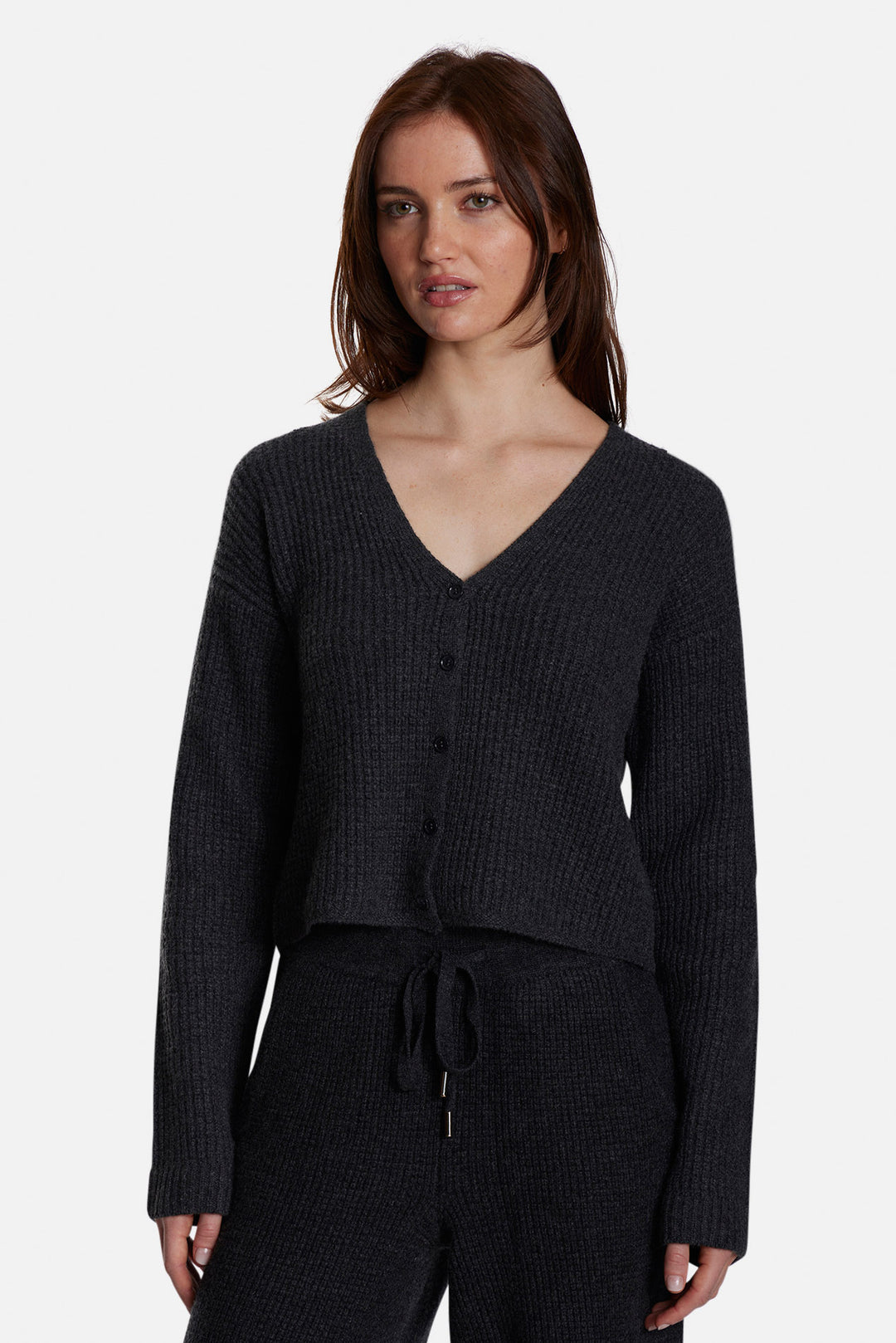 Caroline Cashmere Waffle Cardigan Charcoal