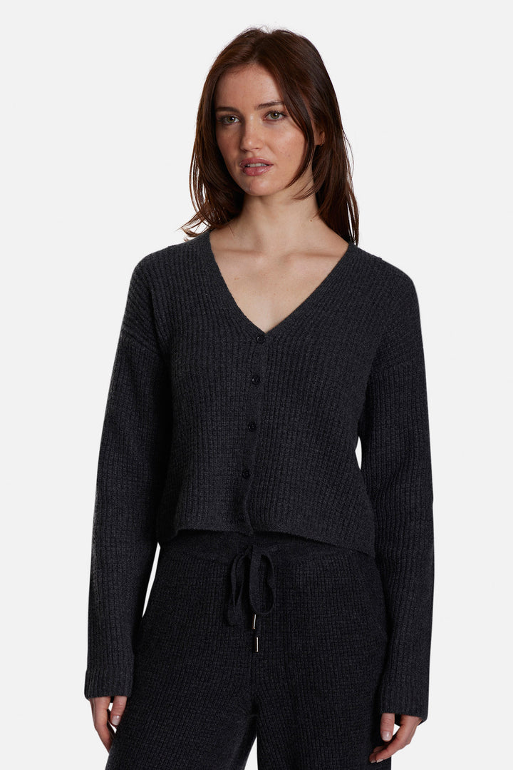 Caroline Cashmere Waffle Cardigan Charcoal
