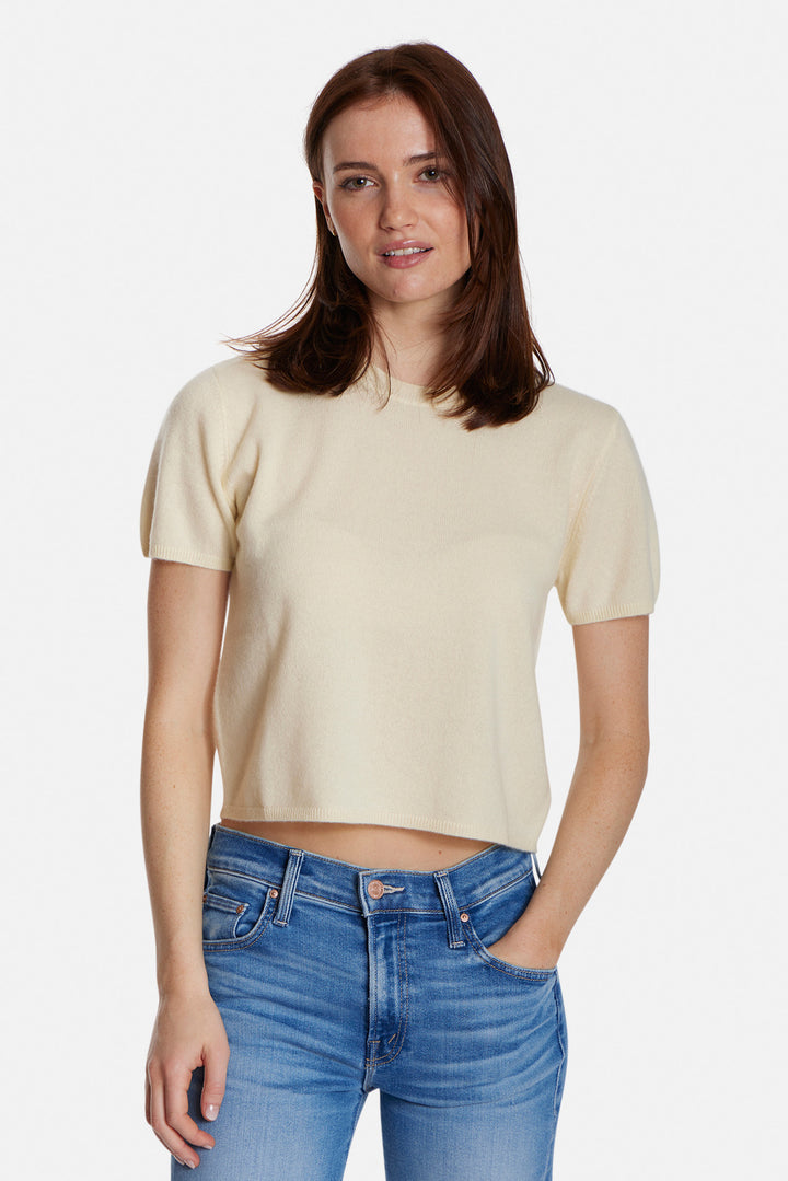 Bella Cashmere Short Sleeve Tee Pale Yellow