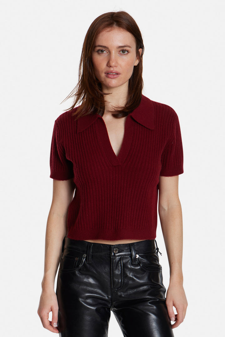 Farrah Short Sleeve Polo Wine