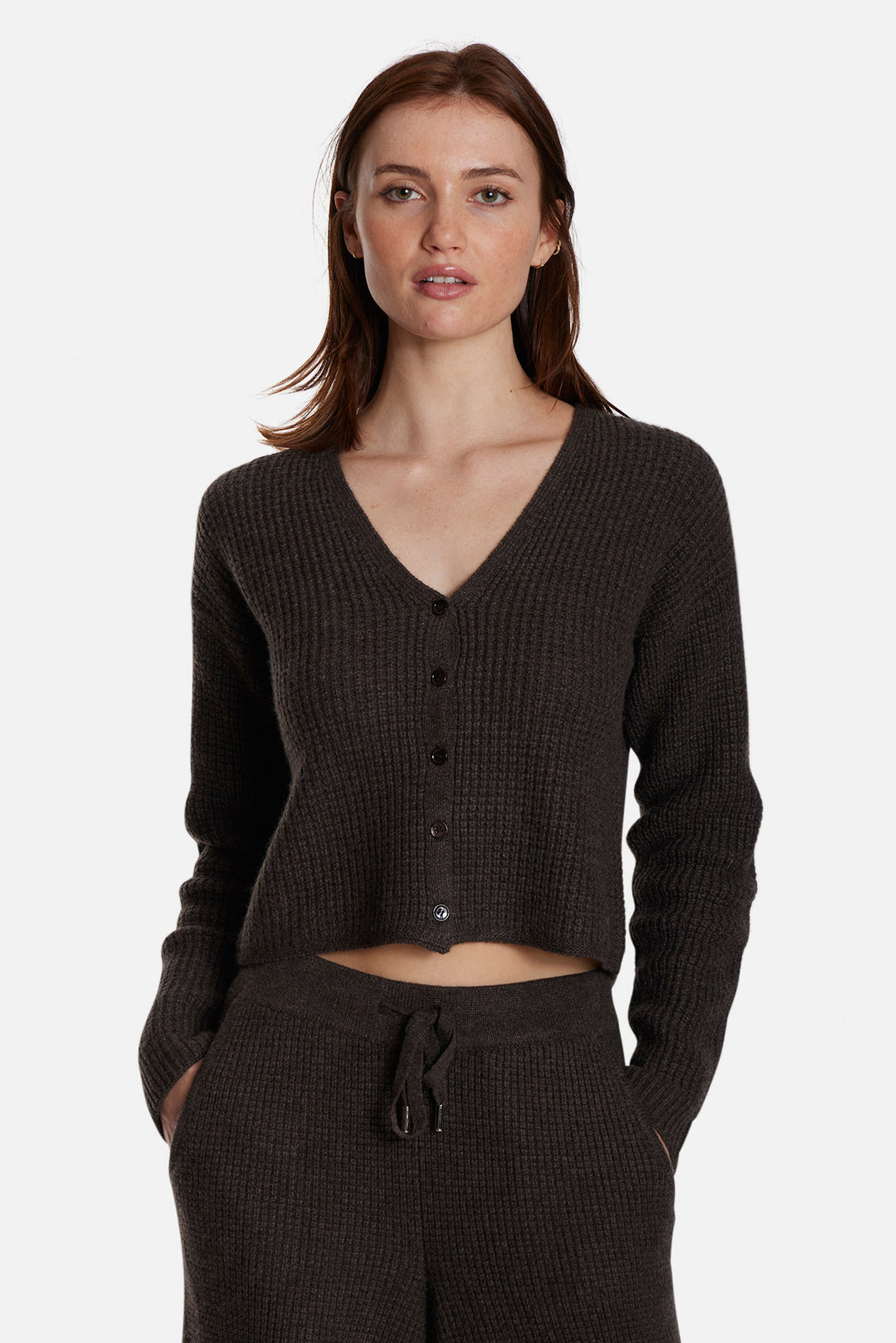 Caroline Cashmere Waffle Cardigan Brown