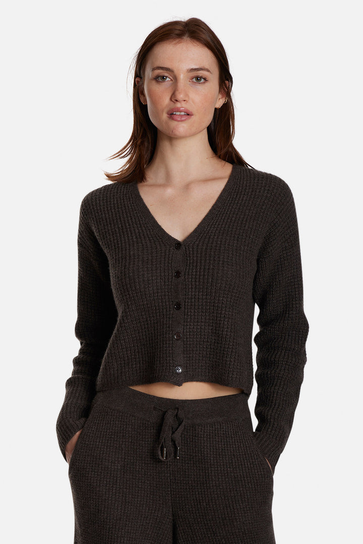 Caroline Cashmere Waffle Cardigan Brown