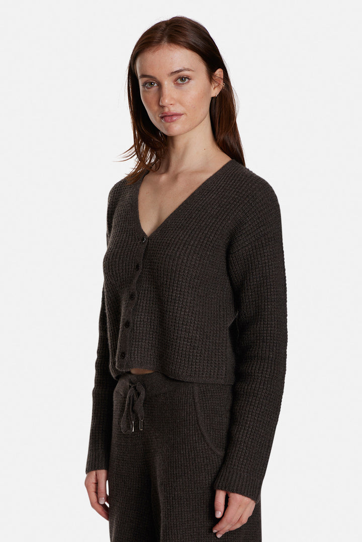 Caroline Cashmere Waffle Cardigan Brown