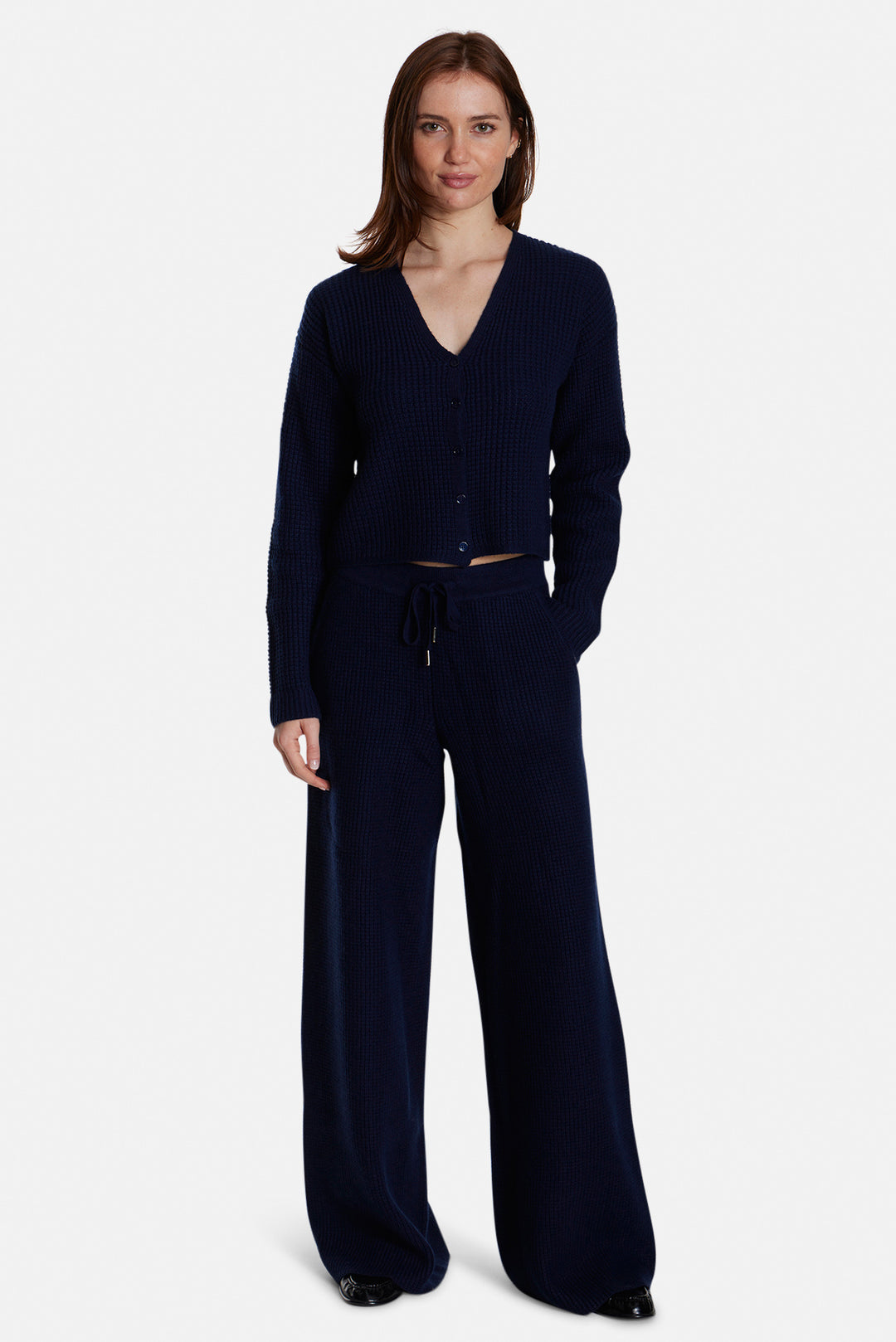 Caroline Cashmere Waffle Cardigan Navy