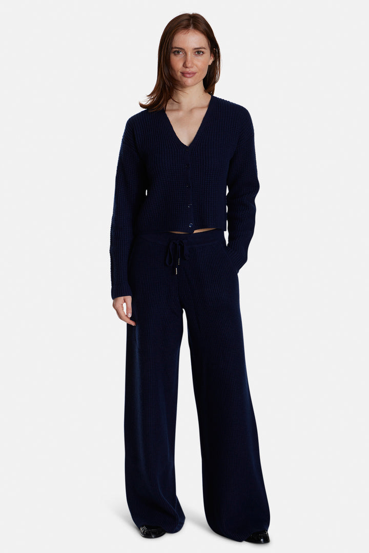 Caroline Cashmere Waffle Cardigan Navy