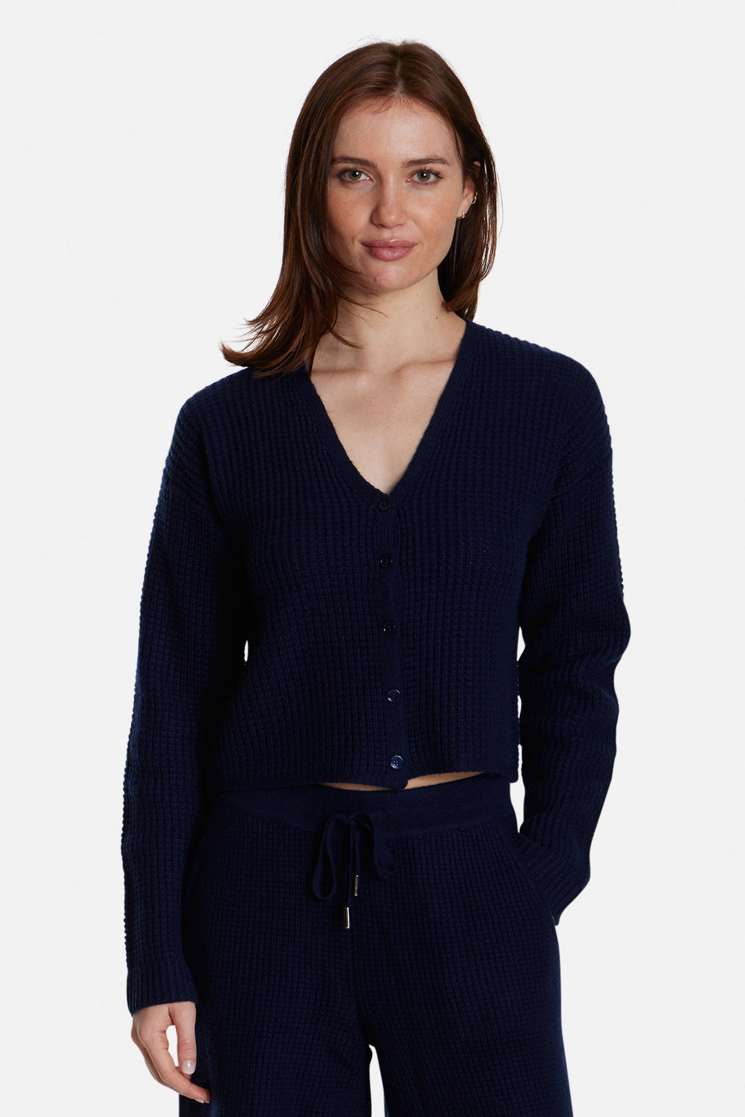 Caroline Cashmere Waffle Cardigan Navy